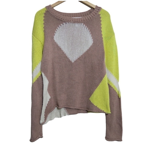 Aiko Sweater Womens Medium Asymmetrical Relaxed Beach Casual Art Tan Open Knit - Picture 1 of 10